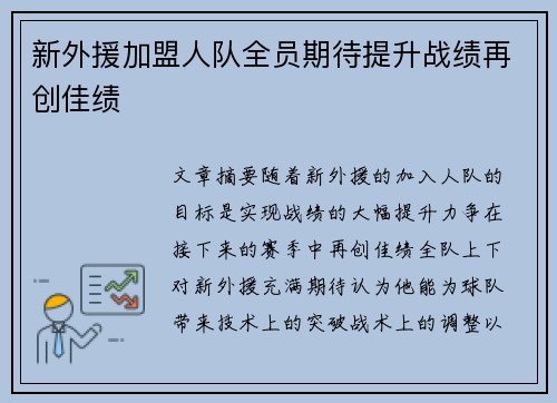 新外援加盟人队全员期待提升战绩再创佳绩